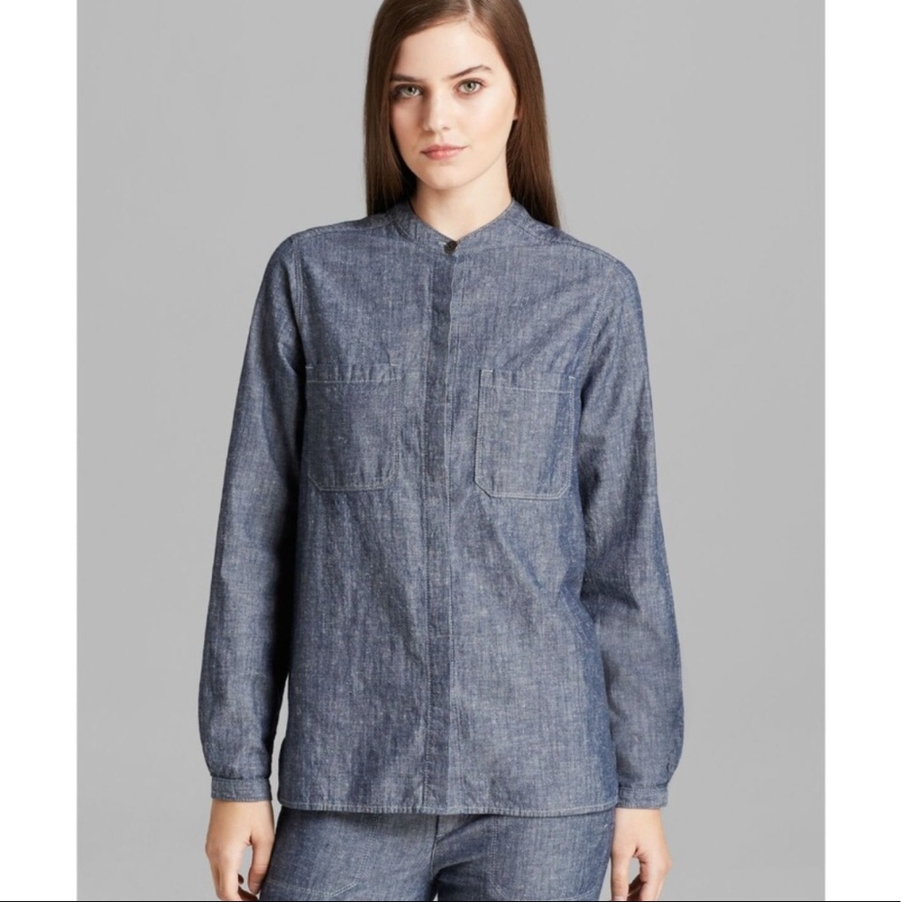 Vince Patch Pocket Chambray Button Down Blouse - image 7